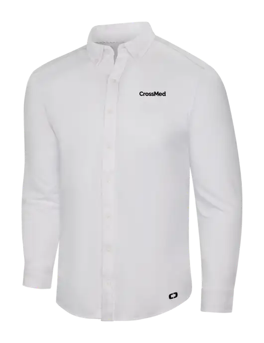 OGIO Bright White Modern Code Stretch Button-Up Shirt w/CrossMed Logo