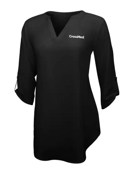Womens Black 3/4 Sleeve Tunic Blouse w/CrossMed Logo