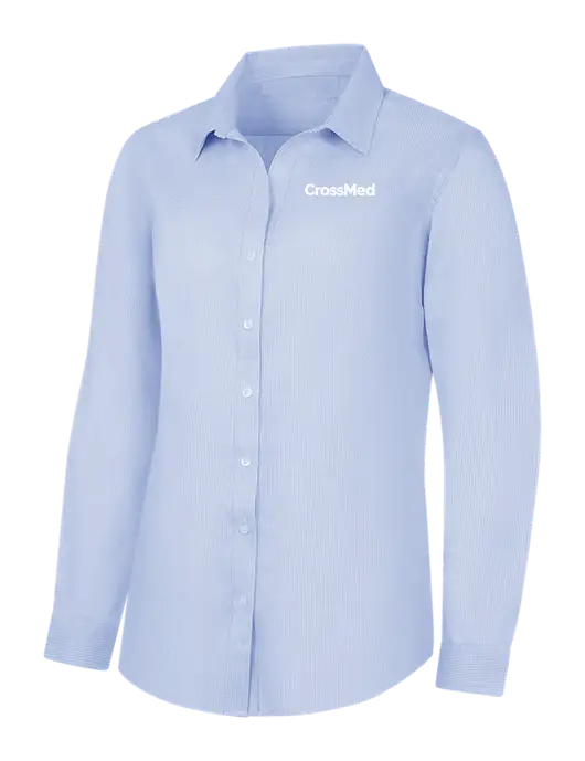 Light Blue/White Womens Pincheck Easy Care Shirt w/CrossMed Logo