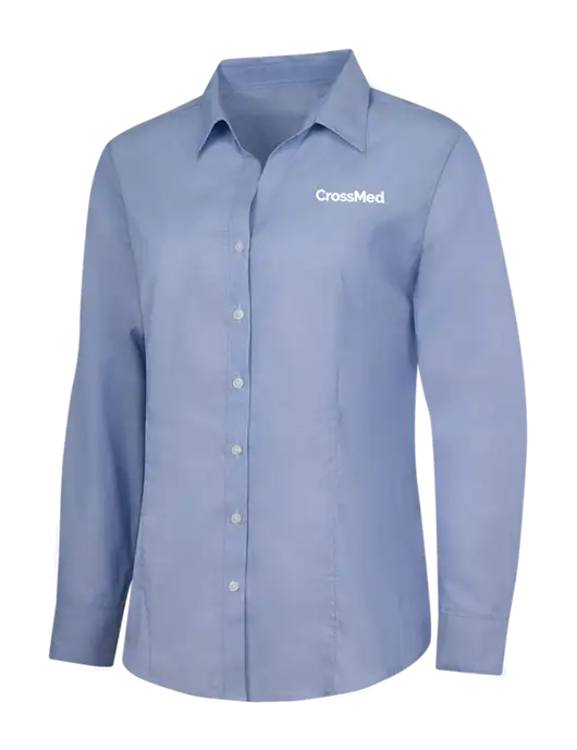 Light Slate Blue Womens Crosshatch Easy Care Shirt w/CrossMed Logo