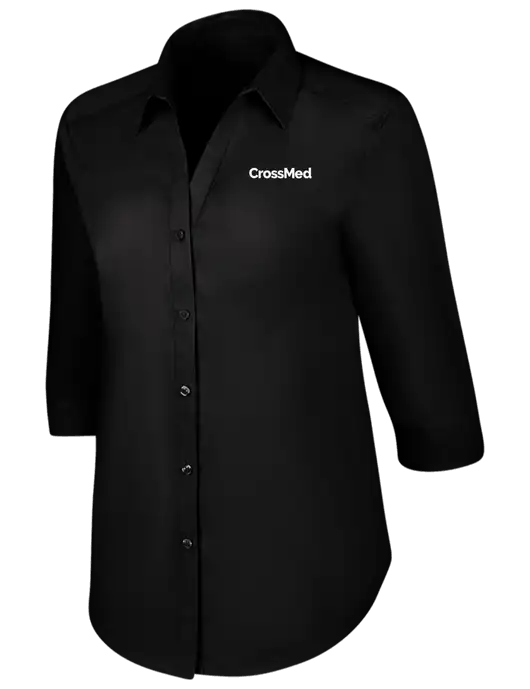 Womens Black 3/4 Sleeve Carefree Poplin Shirt w/CrossMed Logo