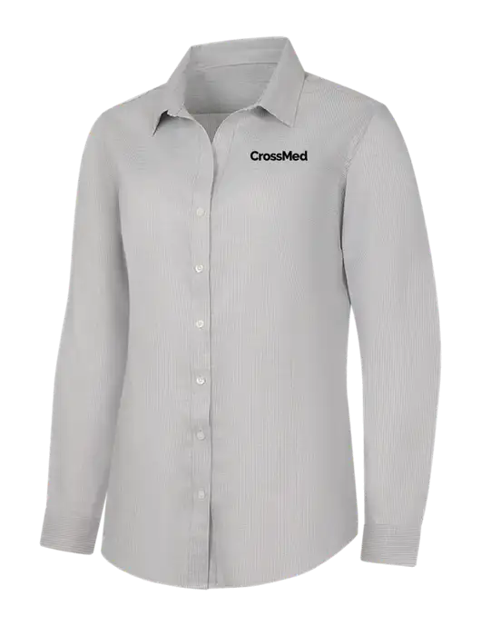 Light Grey/White Womens Pincheck Easy Care Shirt w/CrossMed Logo