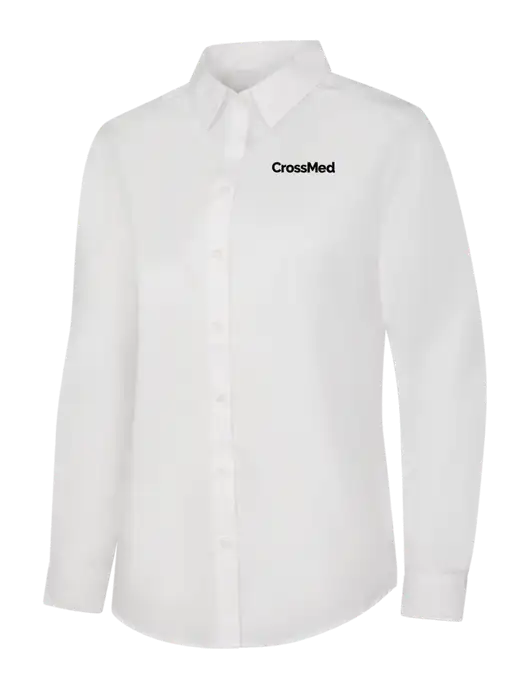Womens White Long Sleeve Carefree Poplin Shirt w/CrossMed Logo