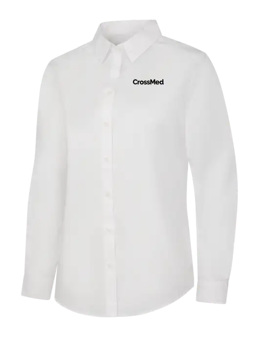 Womens White Long Sleeve Carefree Poplin Shirt w/CrossMed Logo