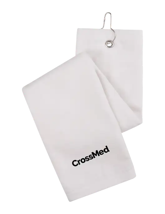 White Tri-Fold Golf Towel with Grommet w/CrossMed Logo